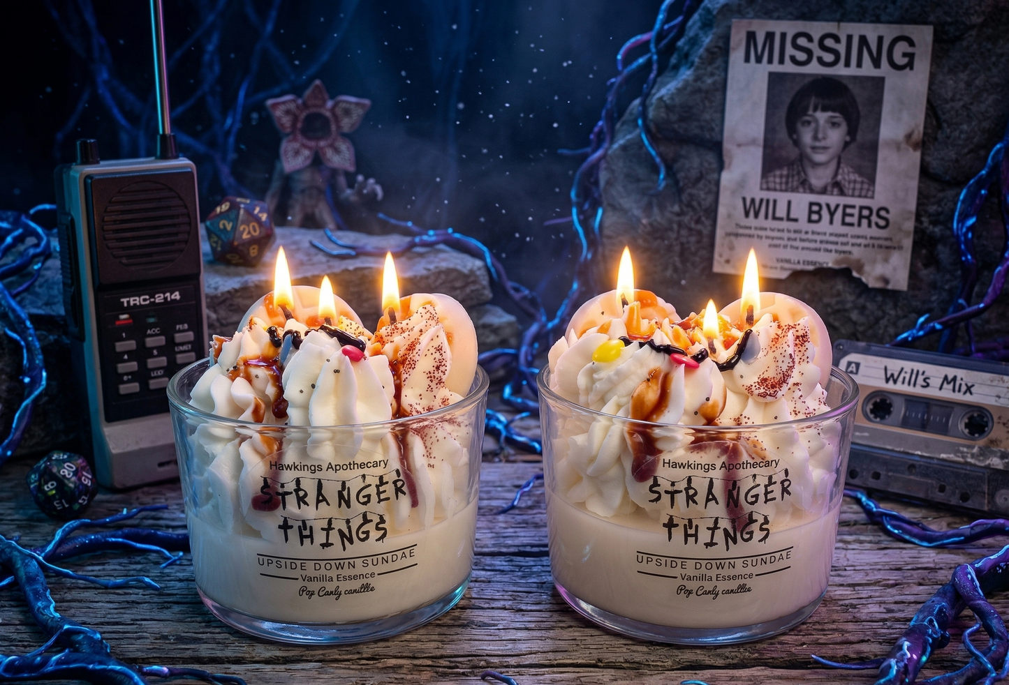 🧇🕯️ Vela "Upside Down Sundae" - Edición Stranger Things 🚲✨
