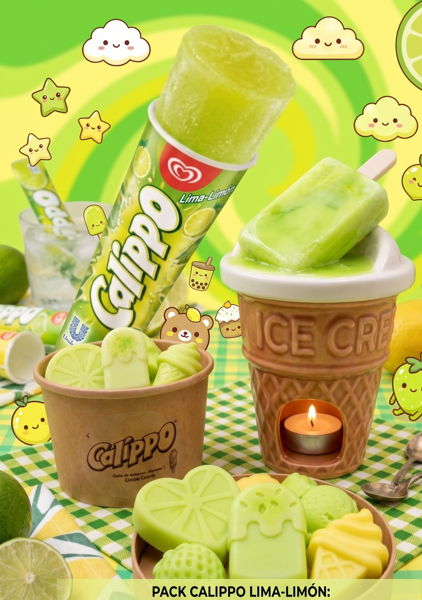 🍓🍋‍🟩🍋 PACK CALIPPO SUMMER -  Quemador Helado + Waxmelts Aroma Calippo de Fresa o lima - limón 🍋‍🟩🍋🍓