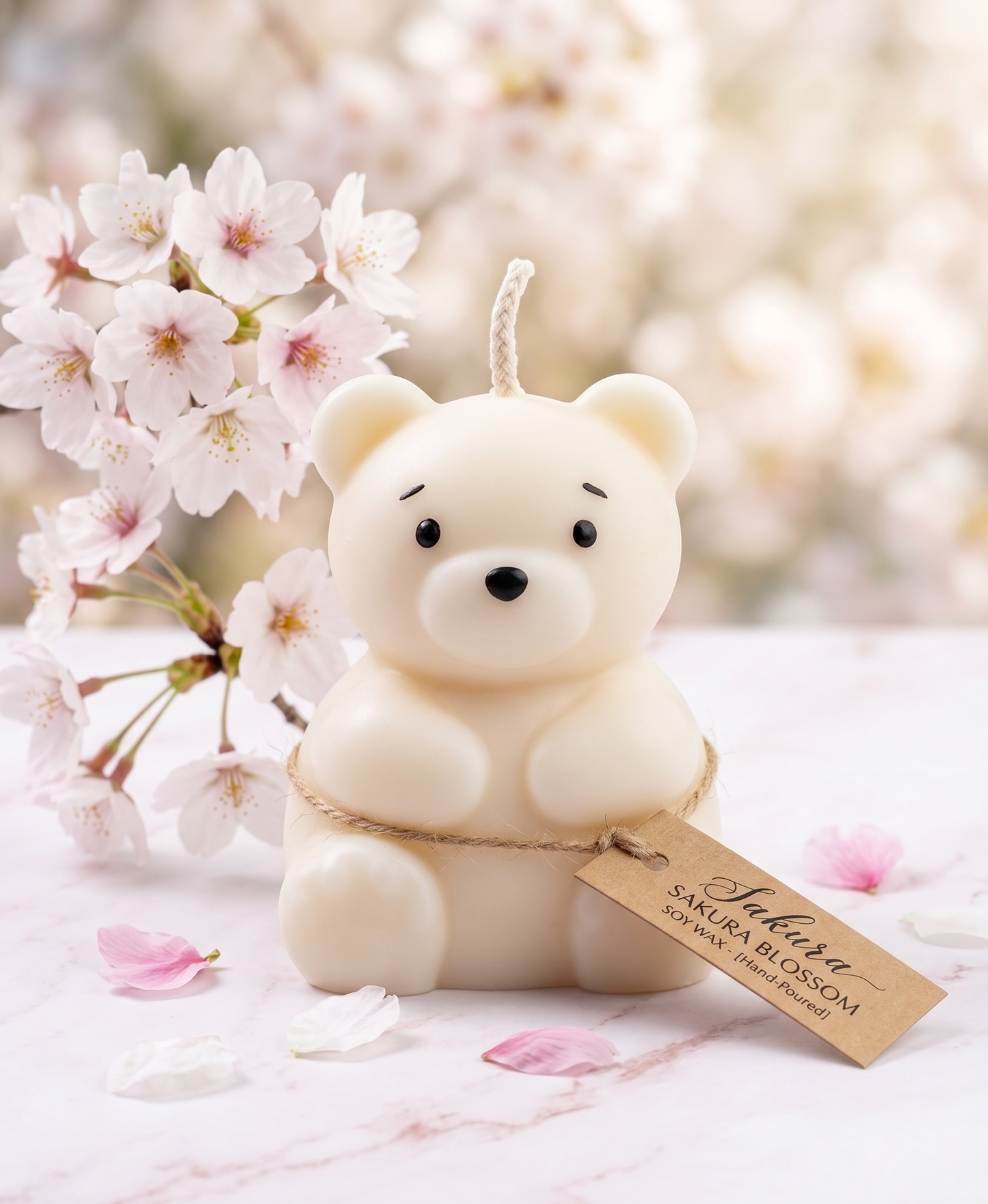 Vela de Soja Artesanal "Osito Sakura" - Cherry Blossom 🌸🐻