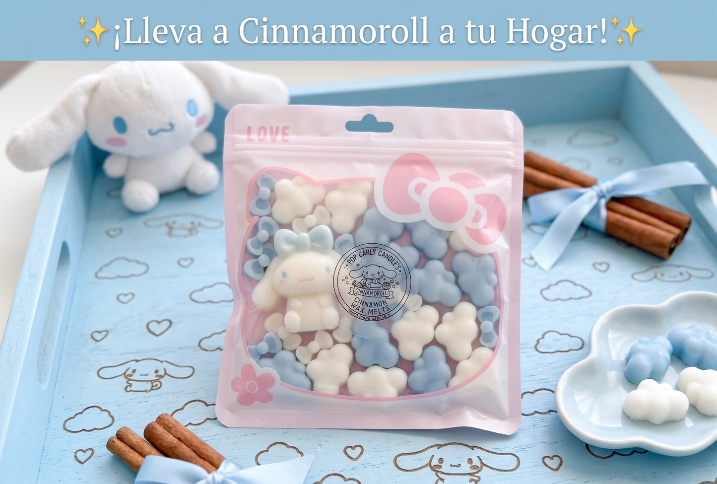 ☁️🎀 Wax Melts de Soja Cinnamoroll - Edición Especial Bolsa Hello Kitty ☁️🎀