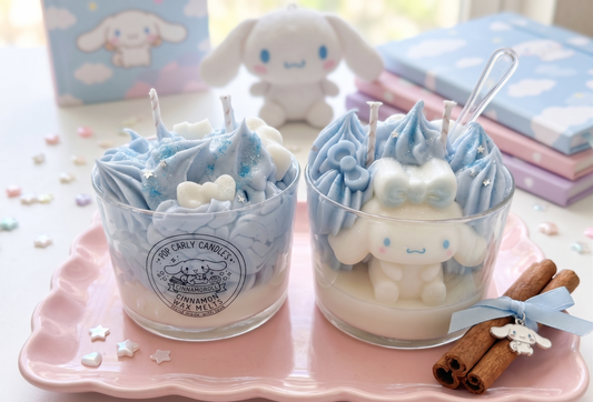 ☁️✨ Vela de Soja Artesanal Cinnamoroll - Postre de nubes y bizcocho ✨☁️