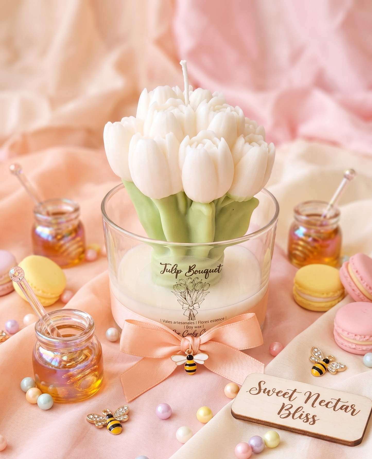 🌷✨Vela Artesanal "Ramo de Tulipanes" - Aroma Néctar Dulce Floral 🌷✨
