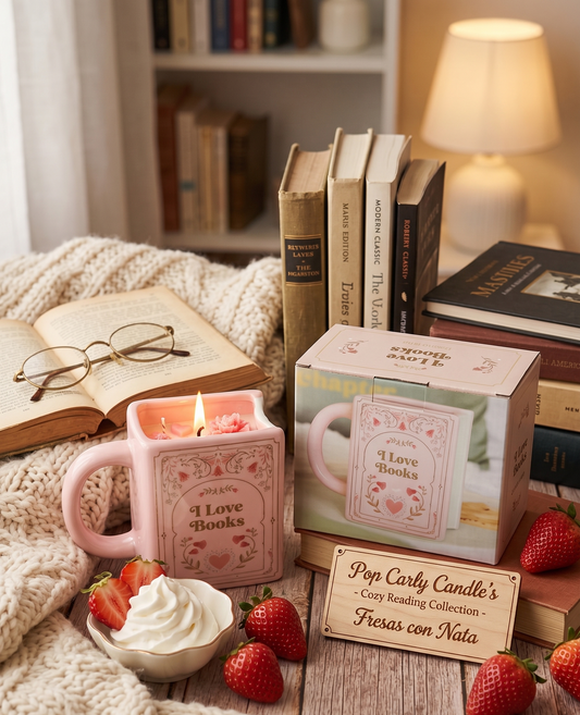 🍓✨ Vela XXL "Fresas con Nata" – Colección Cozy Reading ✨📚