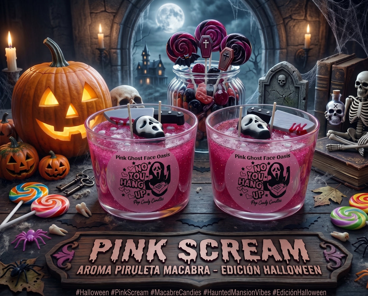 📞🍭 Vela de Gel "PinkScream"- ¡El Aroma Más Hechizante y Dulce! 🏄‍♀️👻