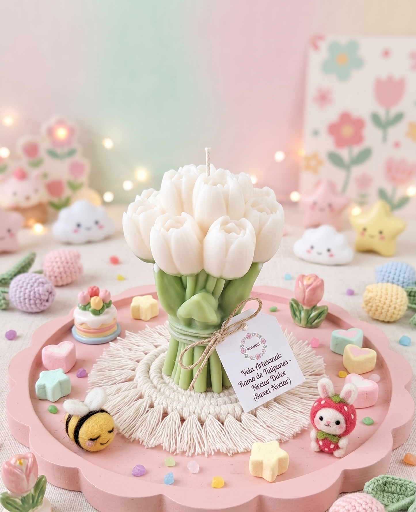 🌷✨ Vela Escultural "Ramo de Tulipanes" - Aroma Néctar Dulce Floral ✨🌷