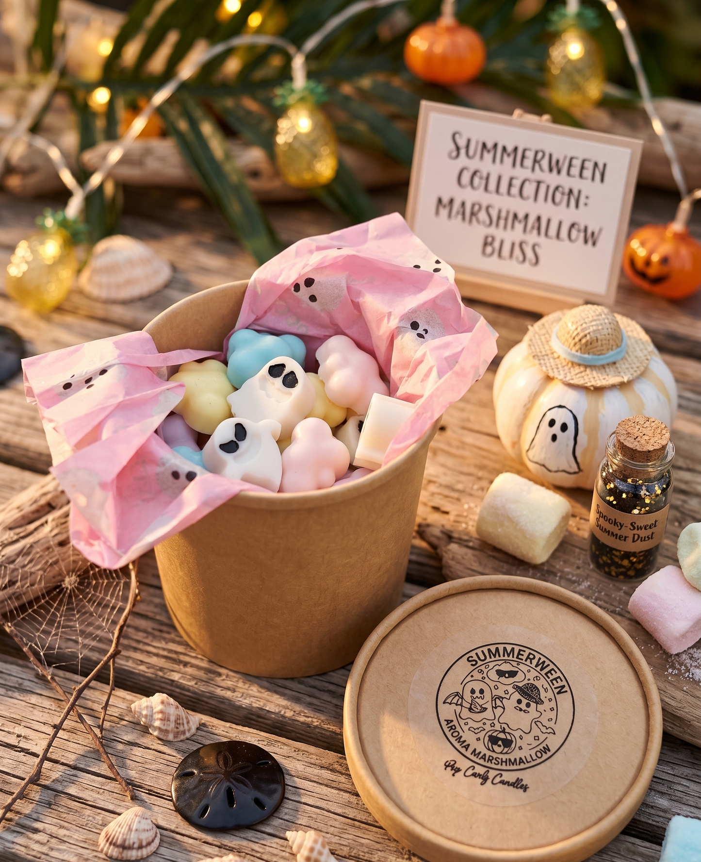 👻🍉 Bote de Wax Melts "Summerween Marshmallow"- ¡Susto o Dulce en Pleno Verano! 🏖️☁️