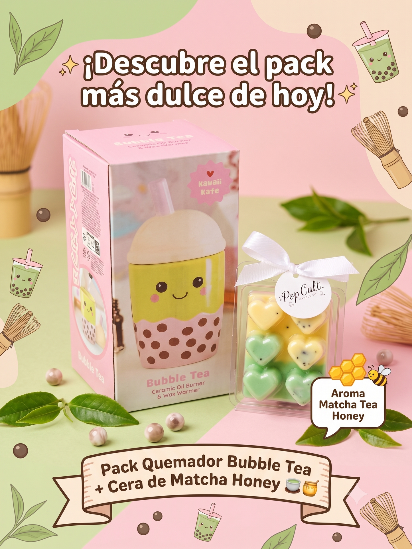 🧋🍵✨ Quemador Bubble + Tableta Matcha Tea Honey 🍵✨🧋