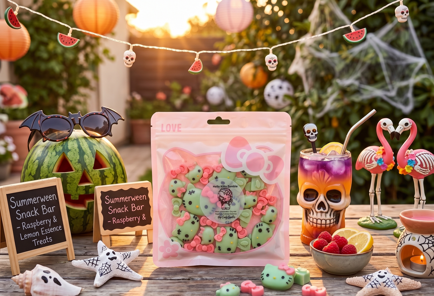 🧟‍♀️🍋Wax Melts "Hello Kitty Zombie": Dulzura Cítrica y Vibra Summerween 🍓👻
