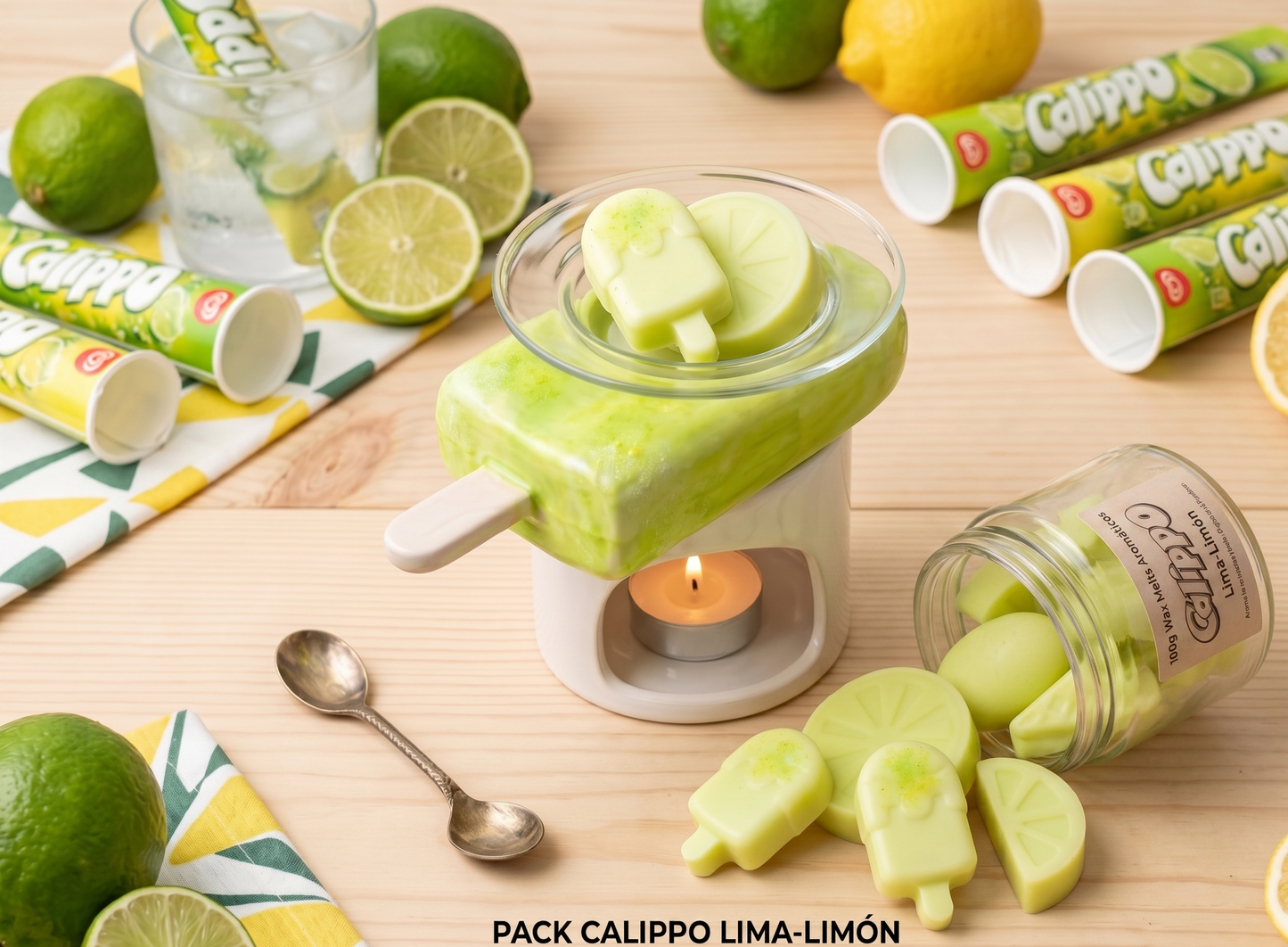 🍓🍋‍🟩🍋 PACK CALIPPO SUMMER -  Quemador Helado + Waxmelts Aroma Calippo de Fresa o lima - limón 🍋‍🟩🍋🍓