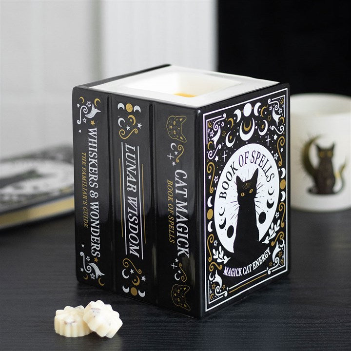 🐈‍⬛📚 Quemador de Esencias de Cerámica "Biblioteca Mística: Cat Magick" 🌙✨