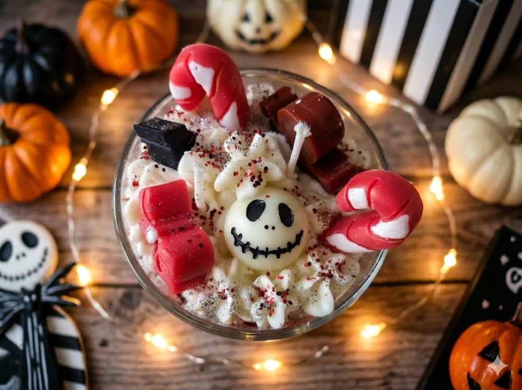 💀 Vela Artesanal de colección "Jack descubre la Navidad" – Edición Dulce Piruleta 🍭